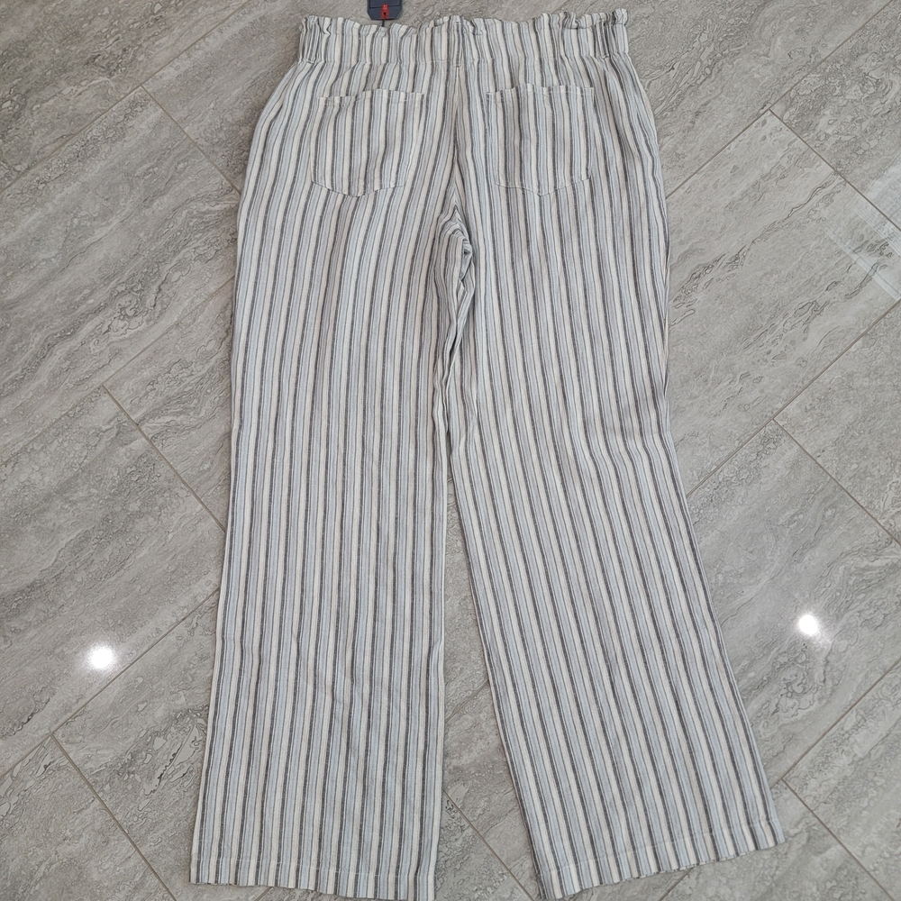 Linen Blue and White Striped Pants Elastic Waistband Lagenlook Size XL Resort - Picture 5 of 7